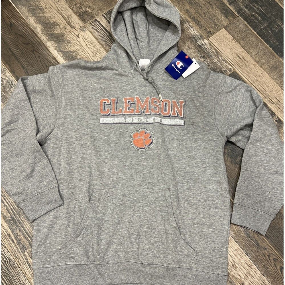 New Champion Clemson Tigers Hoodie Pullover Men's Logo Gray Sweatshirt XL